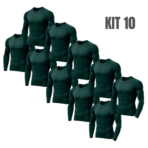 Kit 10 camisas térmicas de proteção UV 50 + verde militar