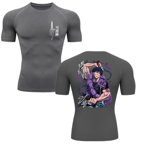 Camiseta Compressão Proteção Uv 50+ Manga Curta Jujutsu Kaisen Toji Zenin Behind Rash Guard