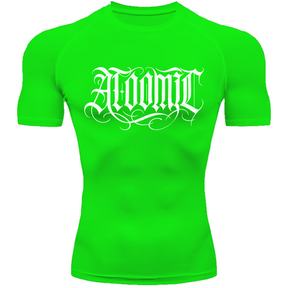 Camiseta Compressão Térmica Proteção UV +50 Manga Curta Lettering Tattoo Atoomic Gótico