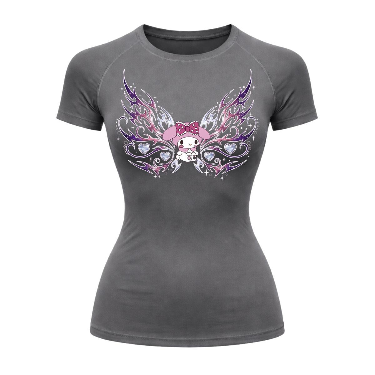 Camiseta Compressão Uv Manga Curta Cyber Tribal My Melody Hello Kitty Rash Guard