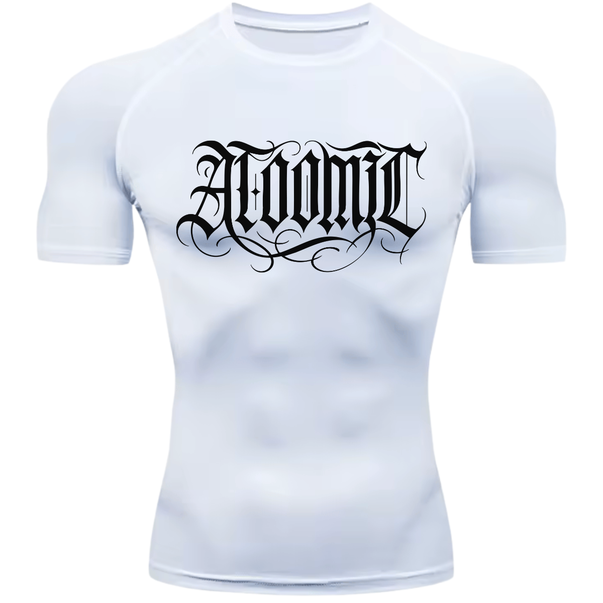 Camiseta Compressão Térmica Proteção UV +50 Manga Curta Lettering Tattoo Atoomic Gótico