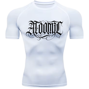 Camiseta Compressão Térmica Proteção UV +50 Manga Curta Lettering Tattoo Atoomic Gótico