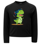 Camiseta Dinossauro Feliz Dançando Térmica Juvenil Infantil Proteção Solar Uv 50+ Estampada - 04