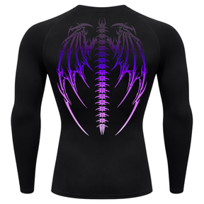 Camiseta Longa Compressão Proteção UV Cyber Tribal Bones Wings Costas