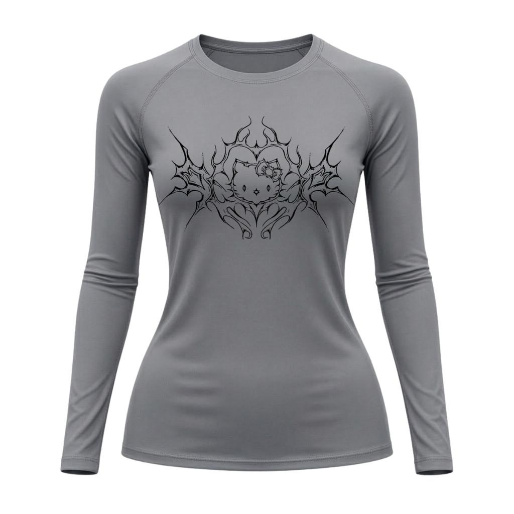 Camiseta Compressão Uv Manga Longa Cyber Tribal Black Heart Hello Kitty Rash Guard