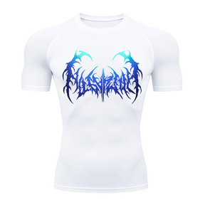 Camiseta Curta Compressão Proteção UV Cyber Tribal Dark Metal Rash Guard