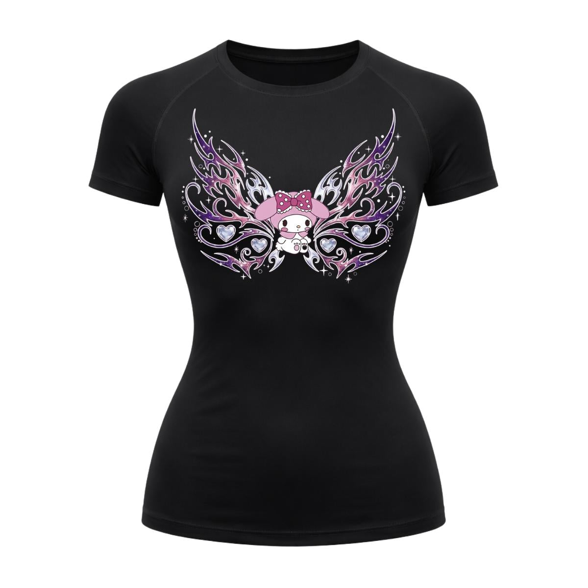 Camiseta Compressão Uv Manga Curta Cyber Tribal Black Heart Hello Kitty Rash Guard