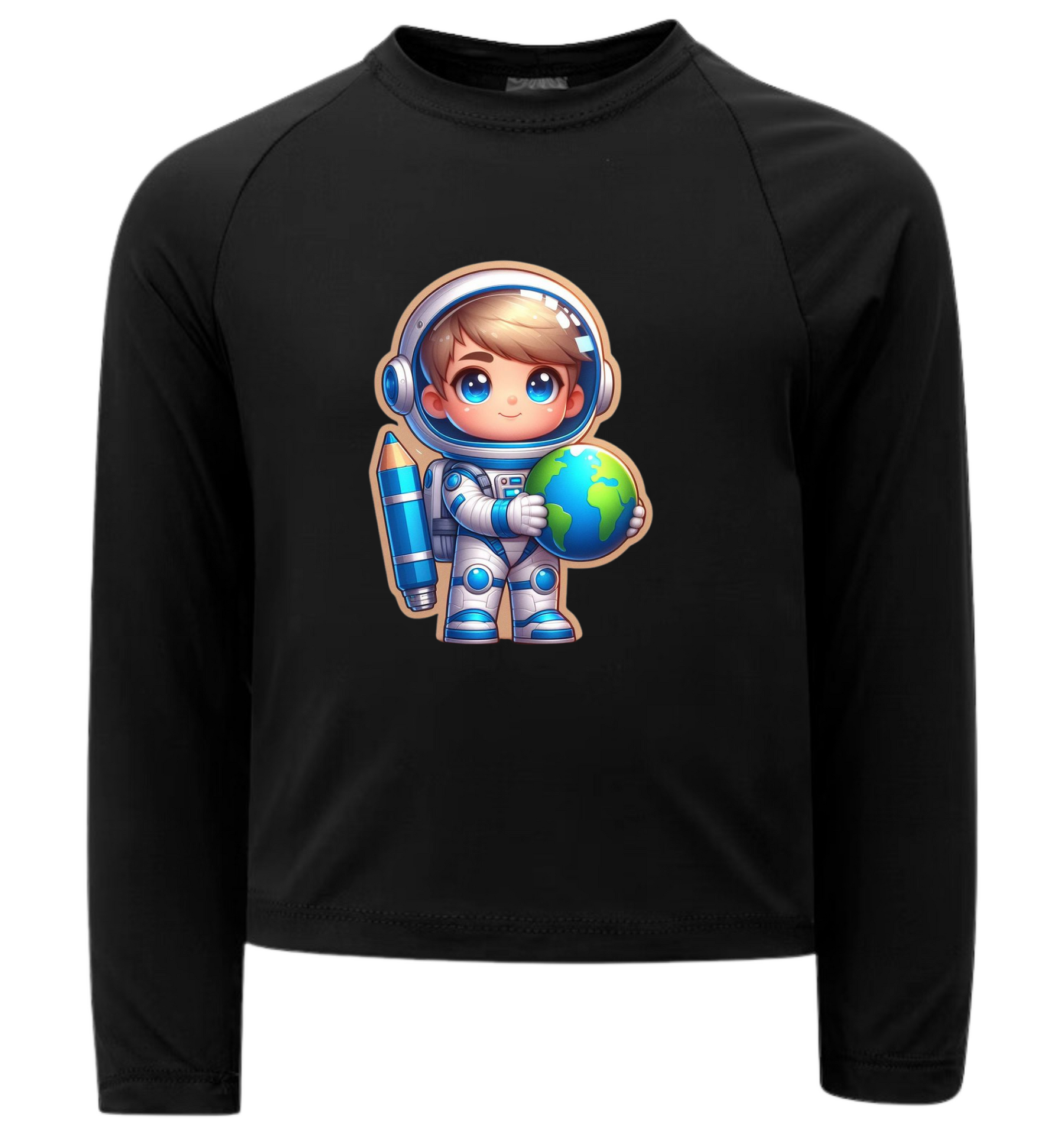 Camiseta Menino Astronauta Fofo Carregando O Planeta Térmica Juvenil Infantil Proteção Solar Uv 50+ Estampada - 08