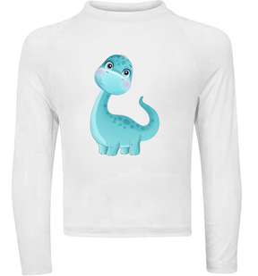 Camiseta Dinossauro Fofinho Azul Térmica Juvenil Infantil Proteção Solar Uv 50+ Estampada - 01