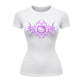 Camiseta Compressão Uv Manga Curta Cyber Tribal Black Heart Hello Kitty Rash Guard