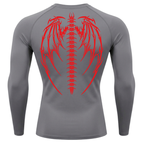 Camiseta Longa Compressão Proteção UV Cyber Tribal Bones Wings Costas