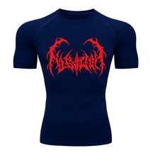 Camiseta Curta Compressão Proteção UV Cyber Tribal Dark Metal Rash Guard