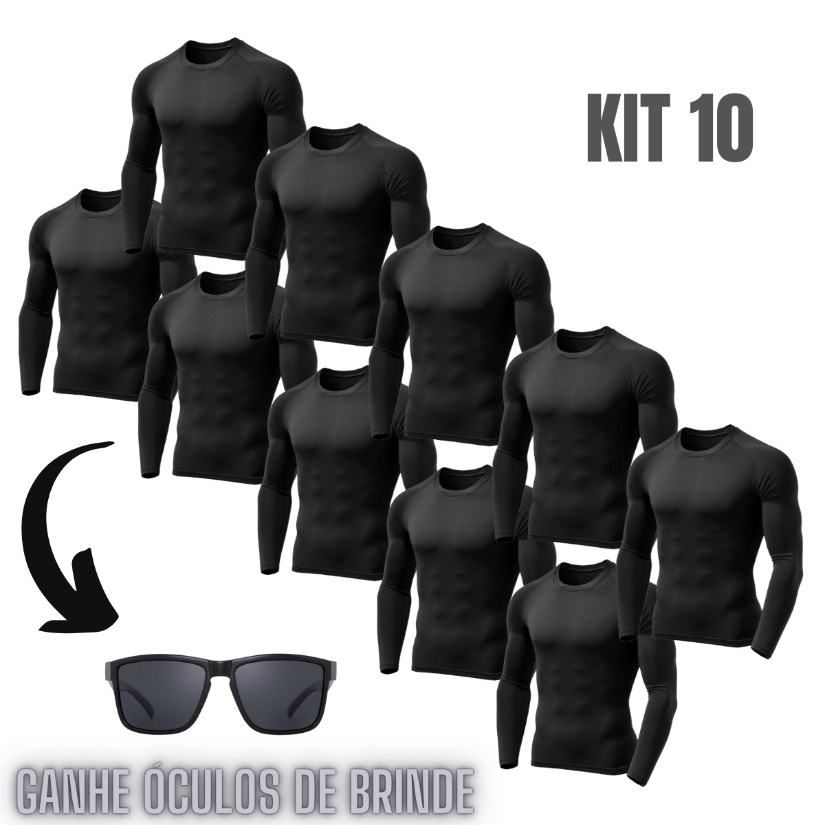 Kit 10 camisas térmicas de proteção UV 50 + com óculos de brinde