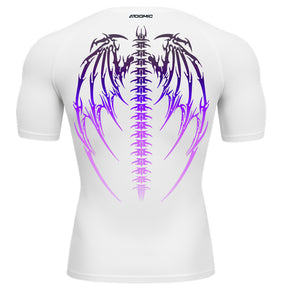 Camiseta Compressão Manga Curta Cyber Tribal Degradê Estilo Futurista Moda Alternativa Rash Guard