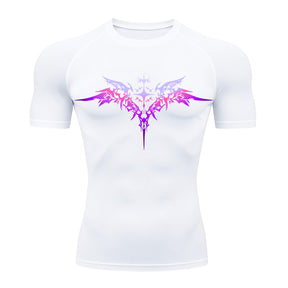 Camiseta Compressão Manga Curta Cyber Tribal Degradê Estilo Futurista Moda Alternativa Rash Guard