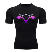 Camiseta Compressão Manga Curta Cyber Tribal Degradê Estilo Futurista Moda Alternativa Rash Guard