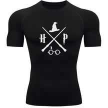 Camiseta Compressão Manga Curta Proteção UV Harry Potter Rash Guard