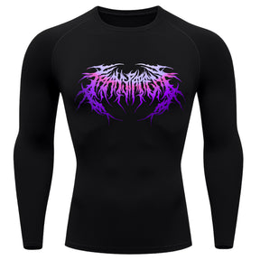 Camiseta Compressão Manga Longa Cyber Tribal Dark Metal Degradê