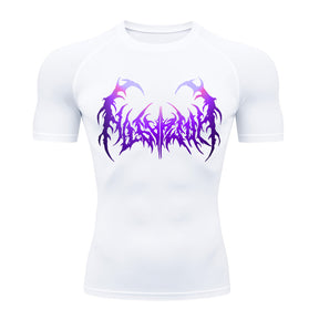 Camiseta Compressão Manga Curta Cyber Tribal Degradê Estilo Futurista Moda Alternativa Rash Guard