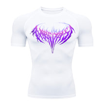 Camiseta Compressão Manga Curta Cyber Tribal Degradê Estilo Futurista Moda Alternativa Rash Guard