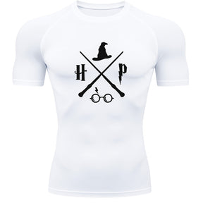 Camiseta Compressão Manga Curta Proteção UV Harry Potter Rash Guard