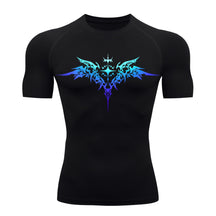 Camiseta Compressão Manga Curta Cyber Tribal Degradê Estilo Futurista Moda Alternativa Rash Guard