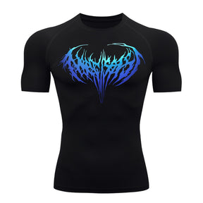 Camiseta Compressão Manga Curta Cyber Tribal Degradê Estilo Futurista Moda Alternativa Rash Guard