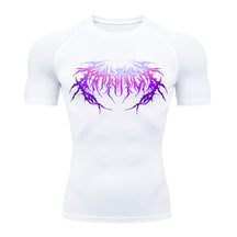 Camiseta Compressão Manga Curta Cyber Tribal Degradê Estilo Futurista Moda Alternativa Rash Guard
