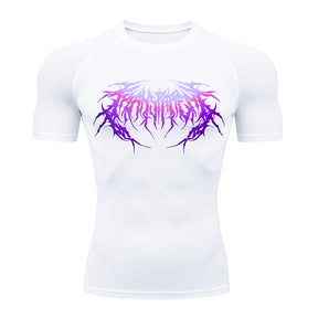 Camiseta Compressão Manga Curta Cyber Tribal Degradê Estilo Futurista Moda Alternativa Rash Guard