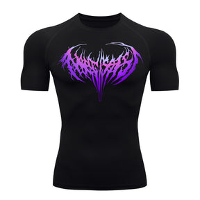 Camiseta Compressão Manga Curta Cyber Tribal Degradê Estilo Futurista Moda Alternativa Rash Guard