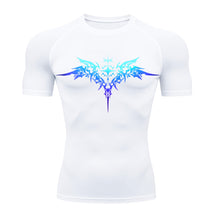 Camiseta Compressão Manga Curta Cyber Tribal Degradê Estilo Futurista Moda Alternativa Rash Guard