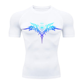 Camiseta Compressão Manga Curta Cyber Tribal Degradê Estilo Futurista Moda Alternativa Rash Guard