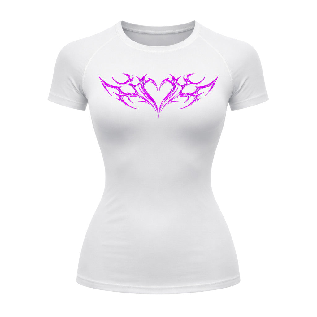 Camiseta Compressão Uv Manga Curta Cyber Tribal Coração Rash Guard