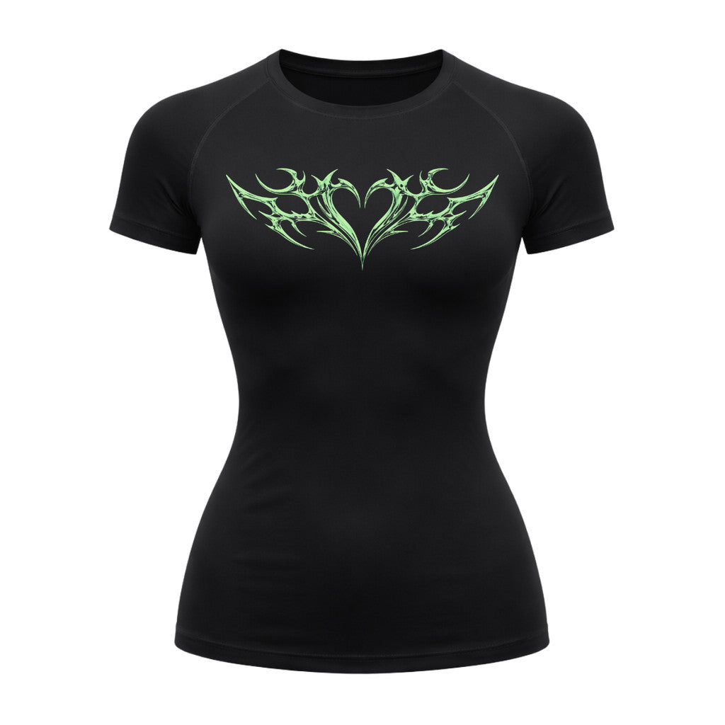 Camiseta Compressão Uv Manga Curta Cyber Tribal Coração Rash Guard