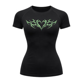 Camiseta Compressão Uv Manga Curta Cyber Tribal Coração Rash Guard