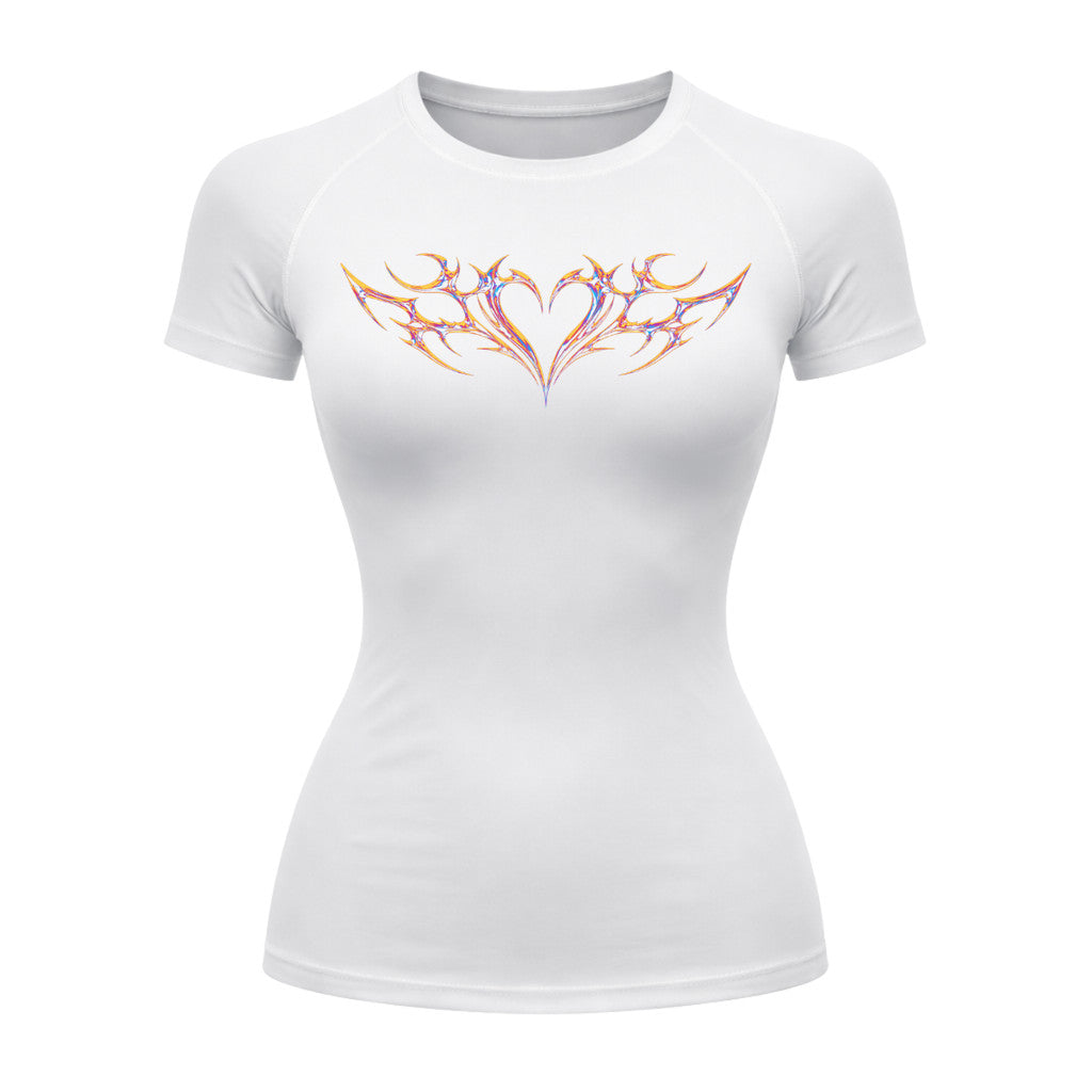 Camiseta Compressão Uv Manga Curta Cyber Tribal Coração Rash Guard