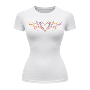 Camiseta Compressão Uv Manga Curta Cyber Tribal Coração Rash Guard
