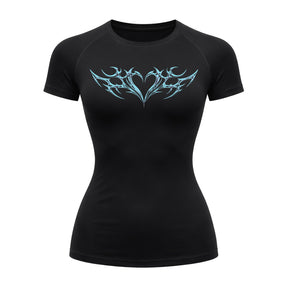 Camiseta Compressão Uv Manga Curta Cyber Tribal Coração Rash Guard