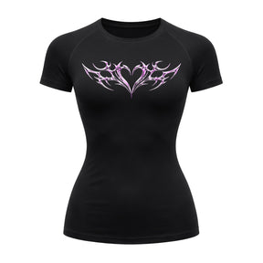 Camiseta Compressão Uv Manga Curta Cyber Tribal Coração Rash Guard