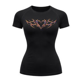 Camiseta Compressão Uv Manga Curta Cyber Tribal Coração Rash Guard