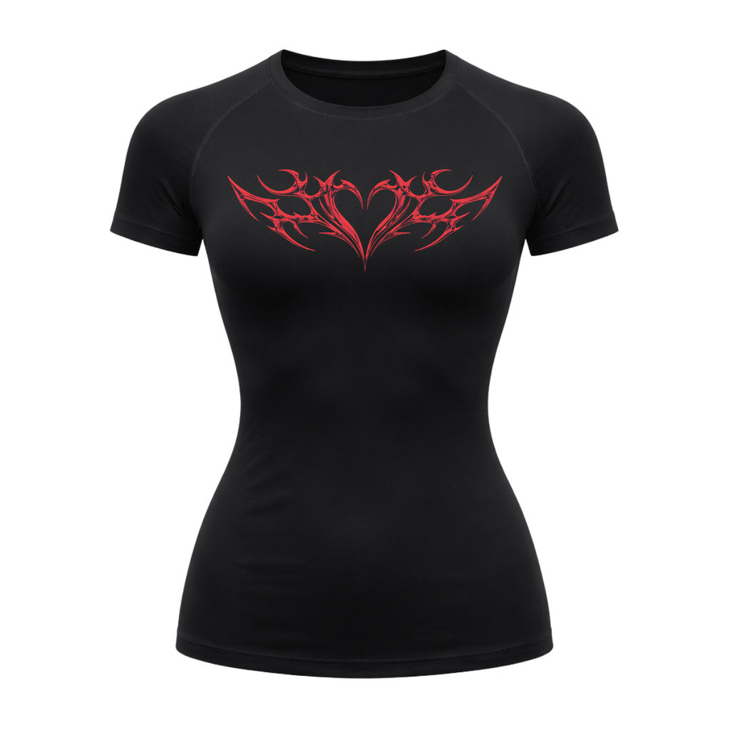 Camiseta Compressão Uv Manga Curta Cyber Tribal Coração Rash Guard