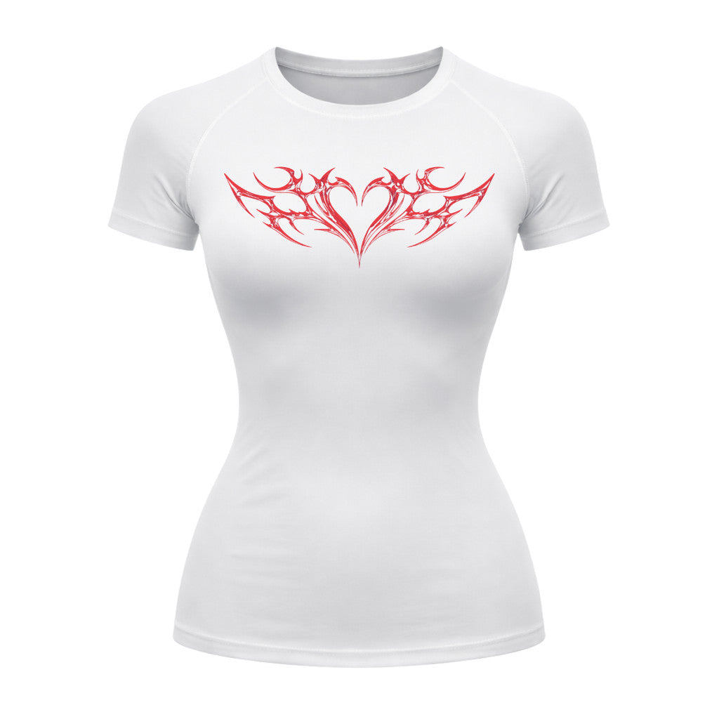 Camiseta Compressão Uv Manga Curta Cyber Tribal Coração Rash Guard