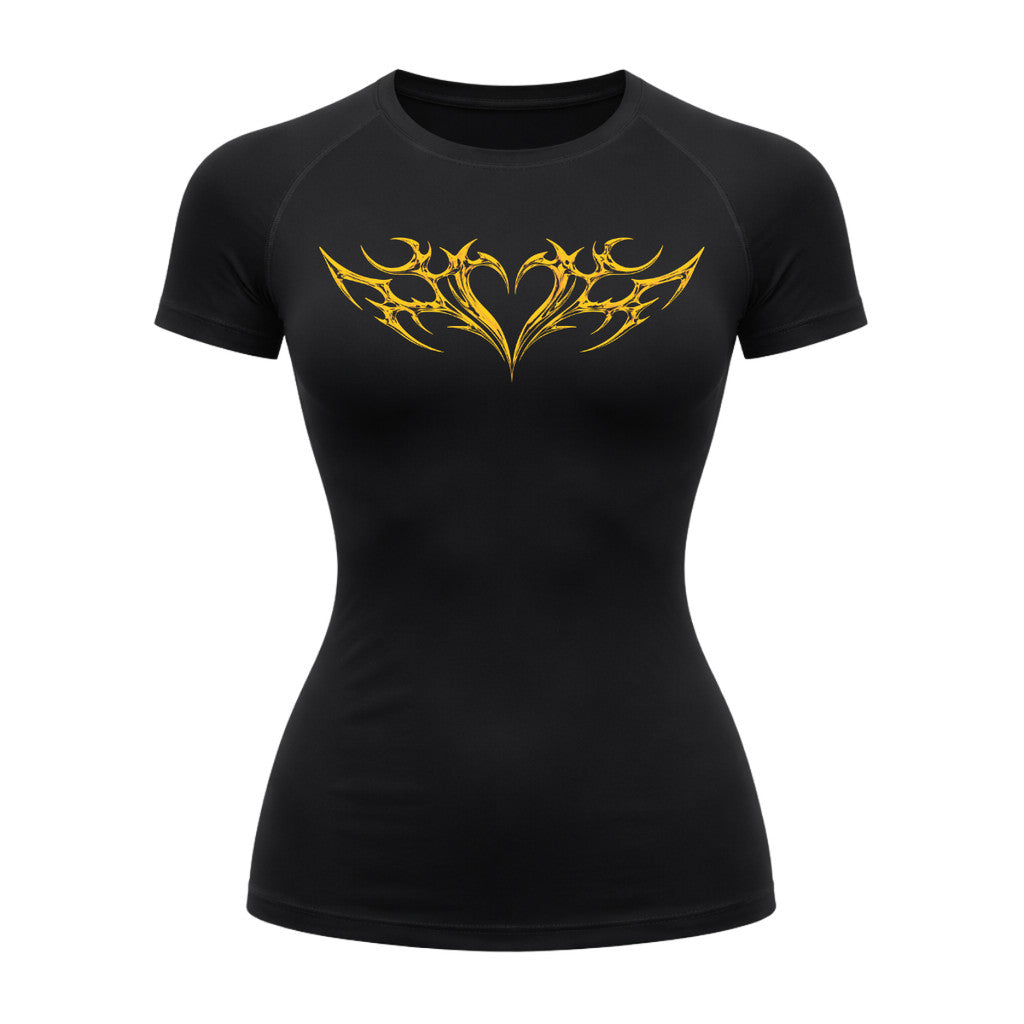 Camiseta Compressão Uv Manga Curta Cyber Tribal Coração Rash Guard