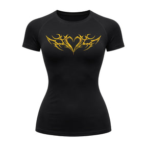 Camiseta Compressão Uv Manga Curta Cyber Tribal Coração Rash Guard