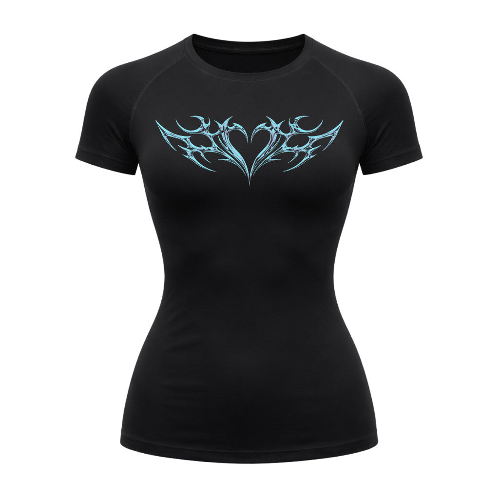 Camiseta Compressão Uv Manga Curta Cyber Tribal Coração Rash Guard