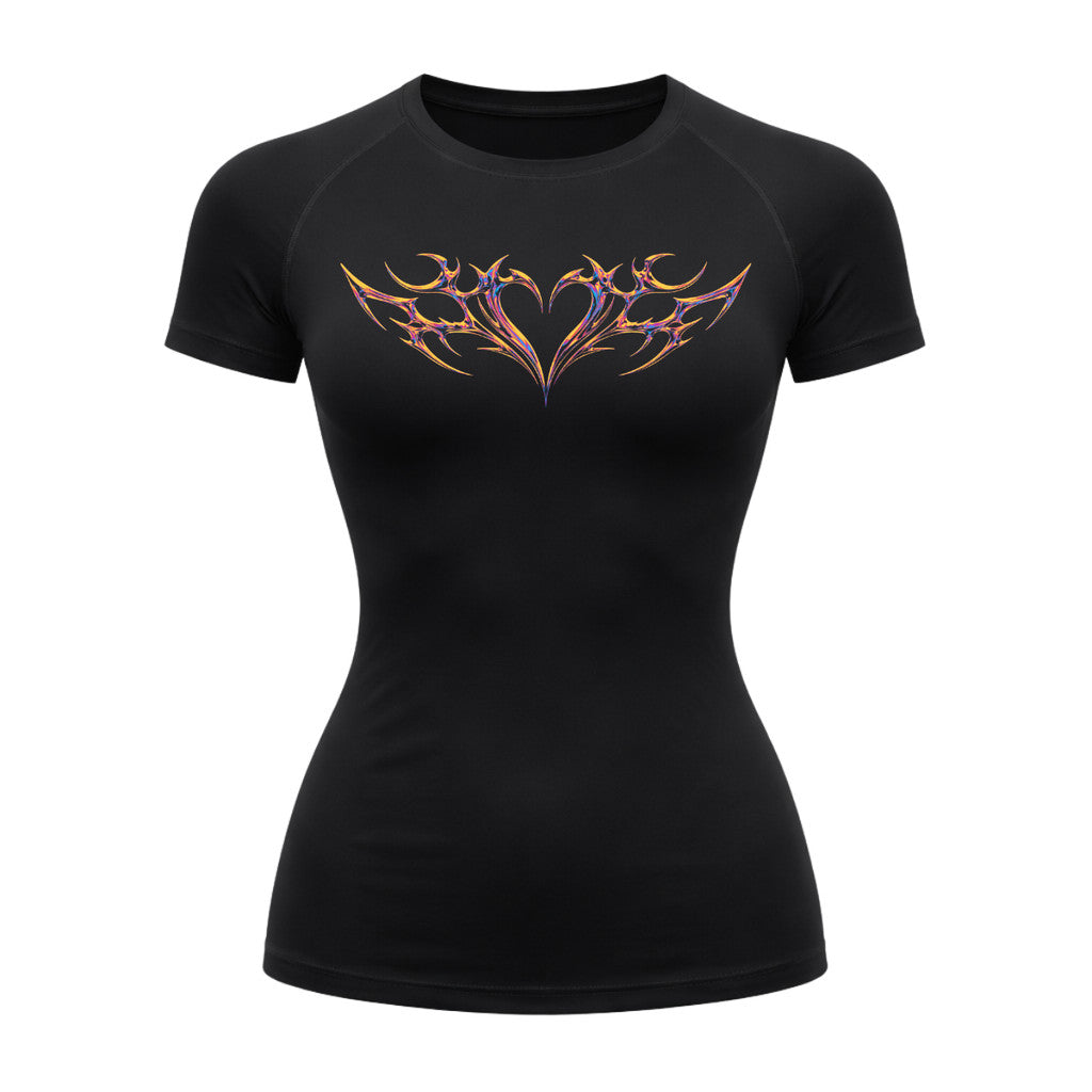 Camiseta Compressão Uv Manga Curta Cyber Tribal Coração Rash Guard