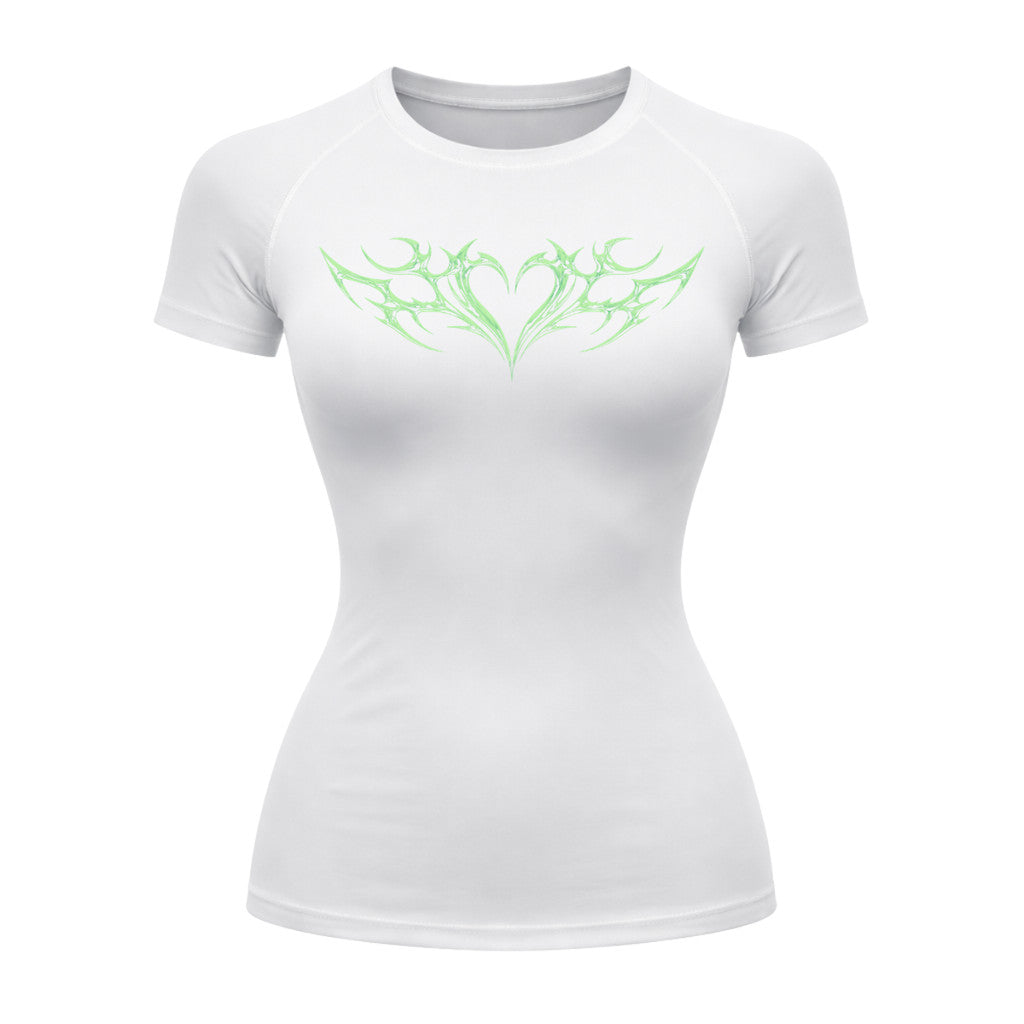 Camiseta Compressão Uv Manga Curta Cyber Tribal Coração Rash Guard