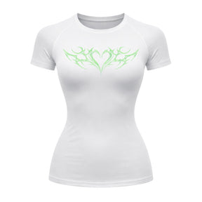 Camiseta Compressão Uv Manga Curta Cyber Tribal Coração Rash Guard