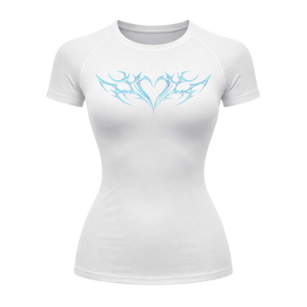 Camiseta Compressão Uv Manga Curta Cyber Tribal Coração Rash Guard
