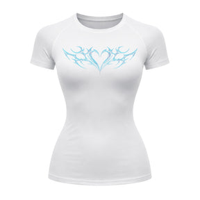 Camiseta Compressão Uv Manga Curta Cyber Tribal Coração Rash Guard